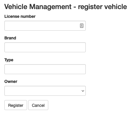 Het voertuig registratie scherm van Pitstop