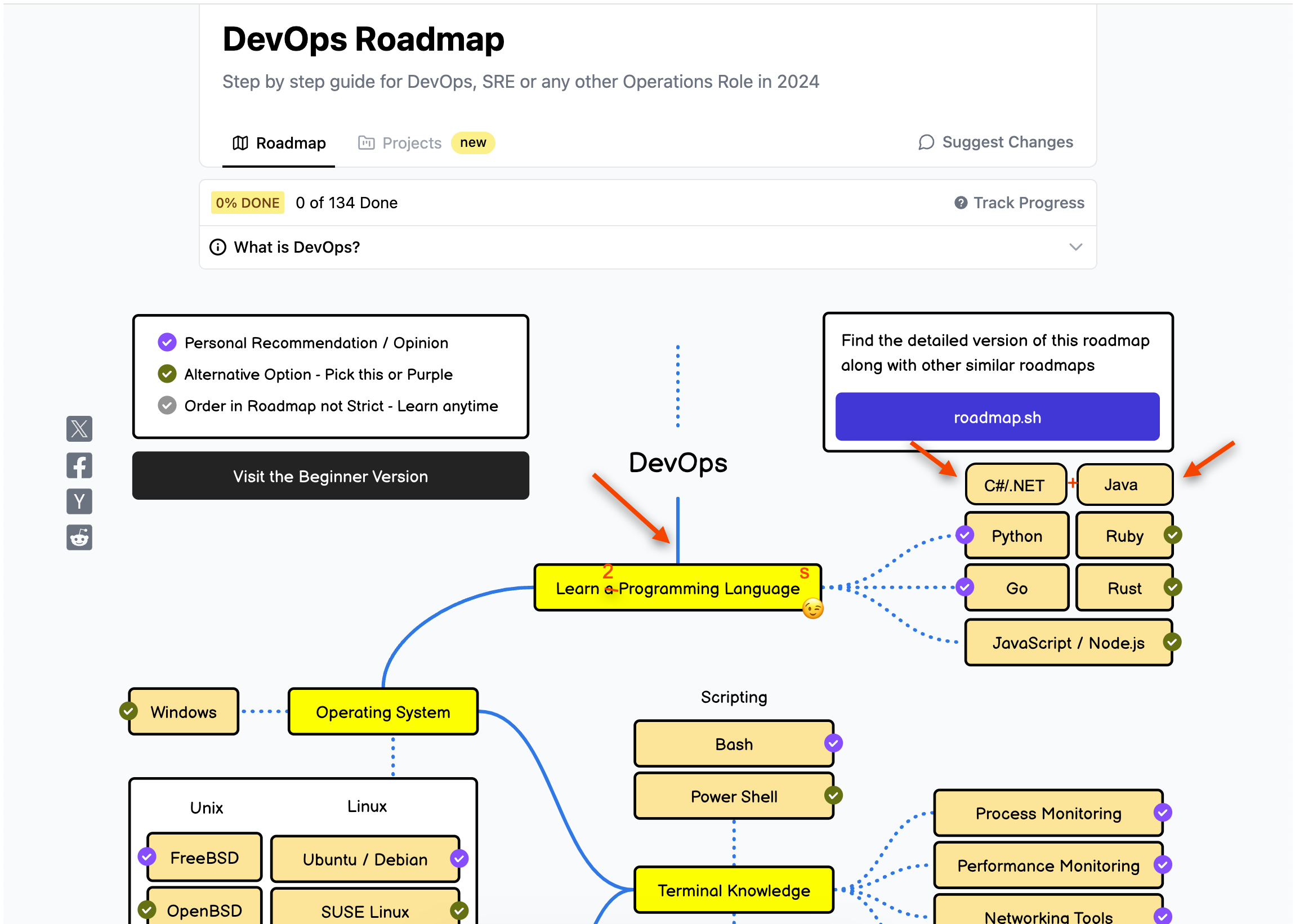 Deel van DevOps roadmap wat aangepast naar context van minor DevOps