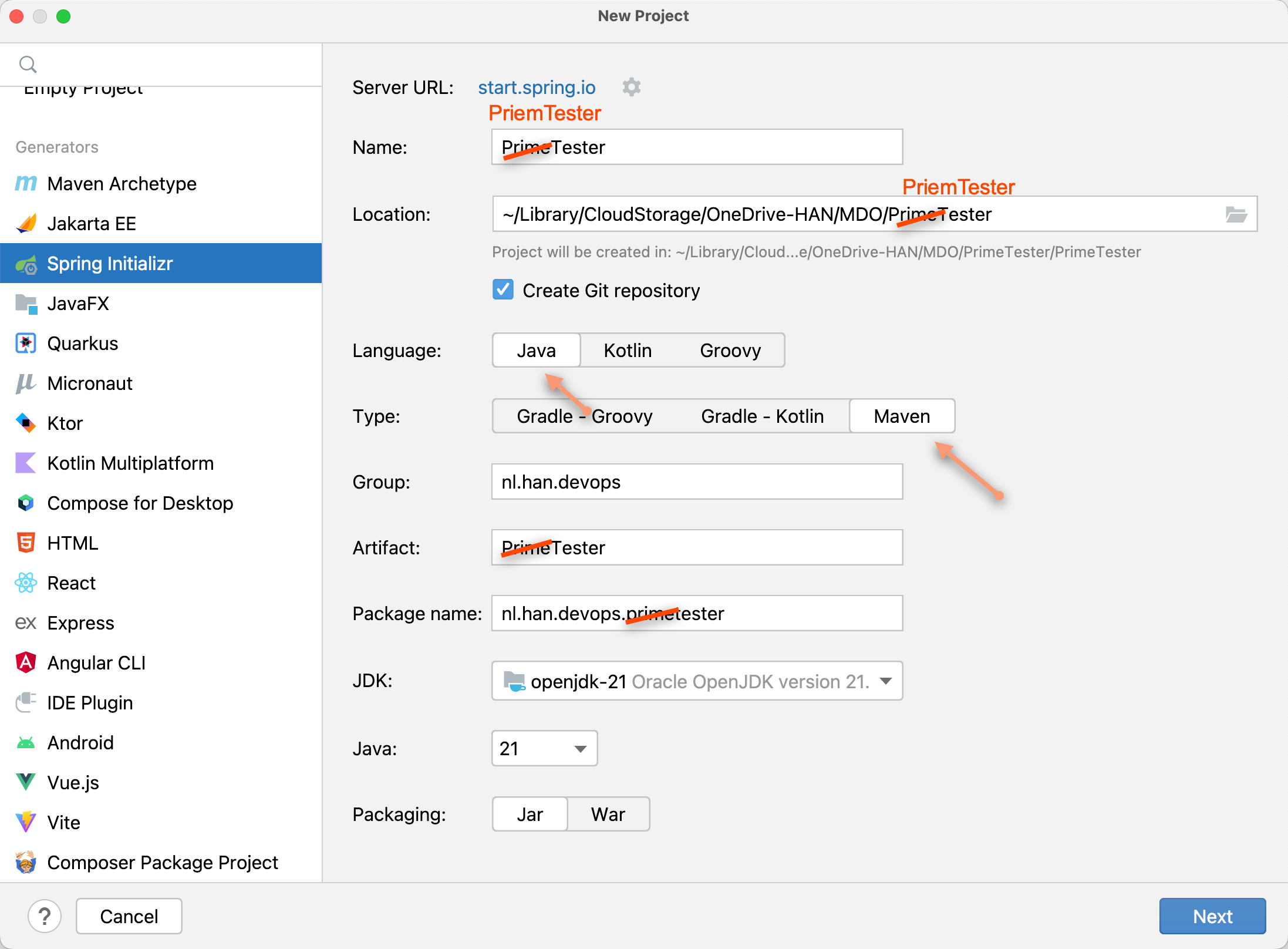 Gebruik de Spring Initilizer in IntelliJ Spring boot CLI