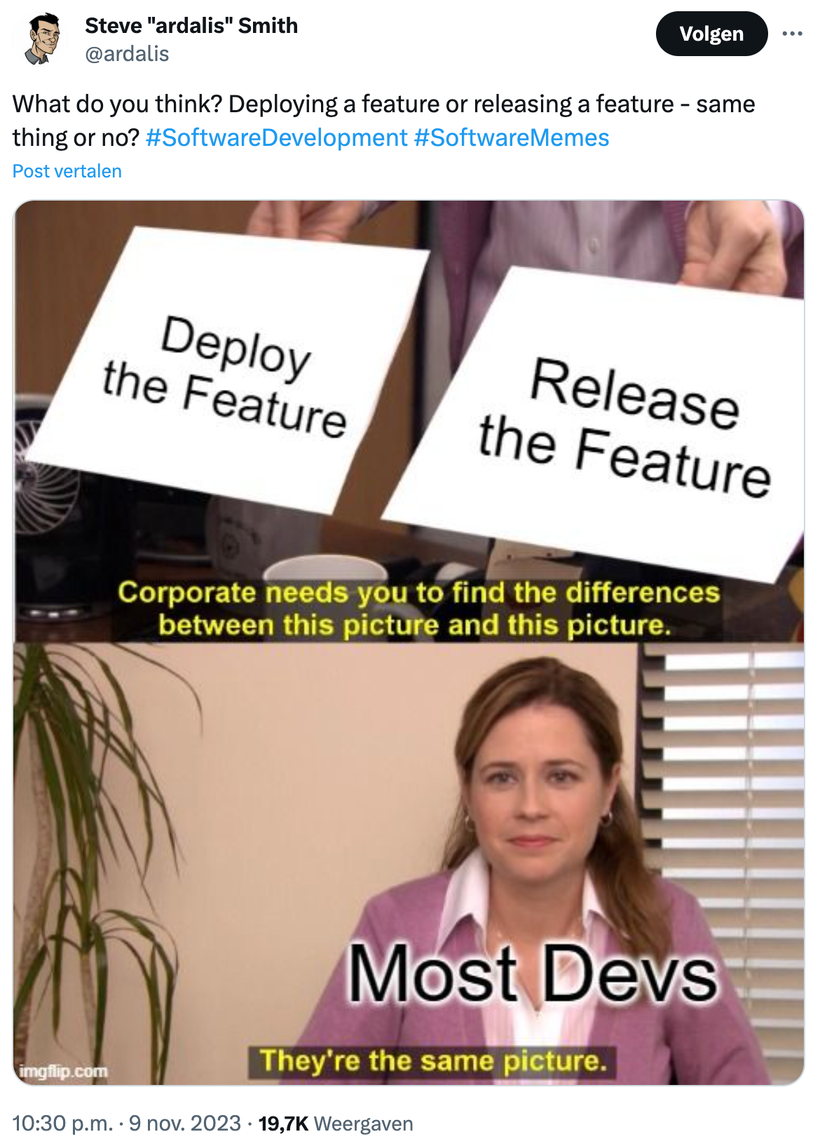 Corporate needs you to find the difference between: 'Deploy the feature' en 'Release the feature'