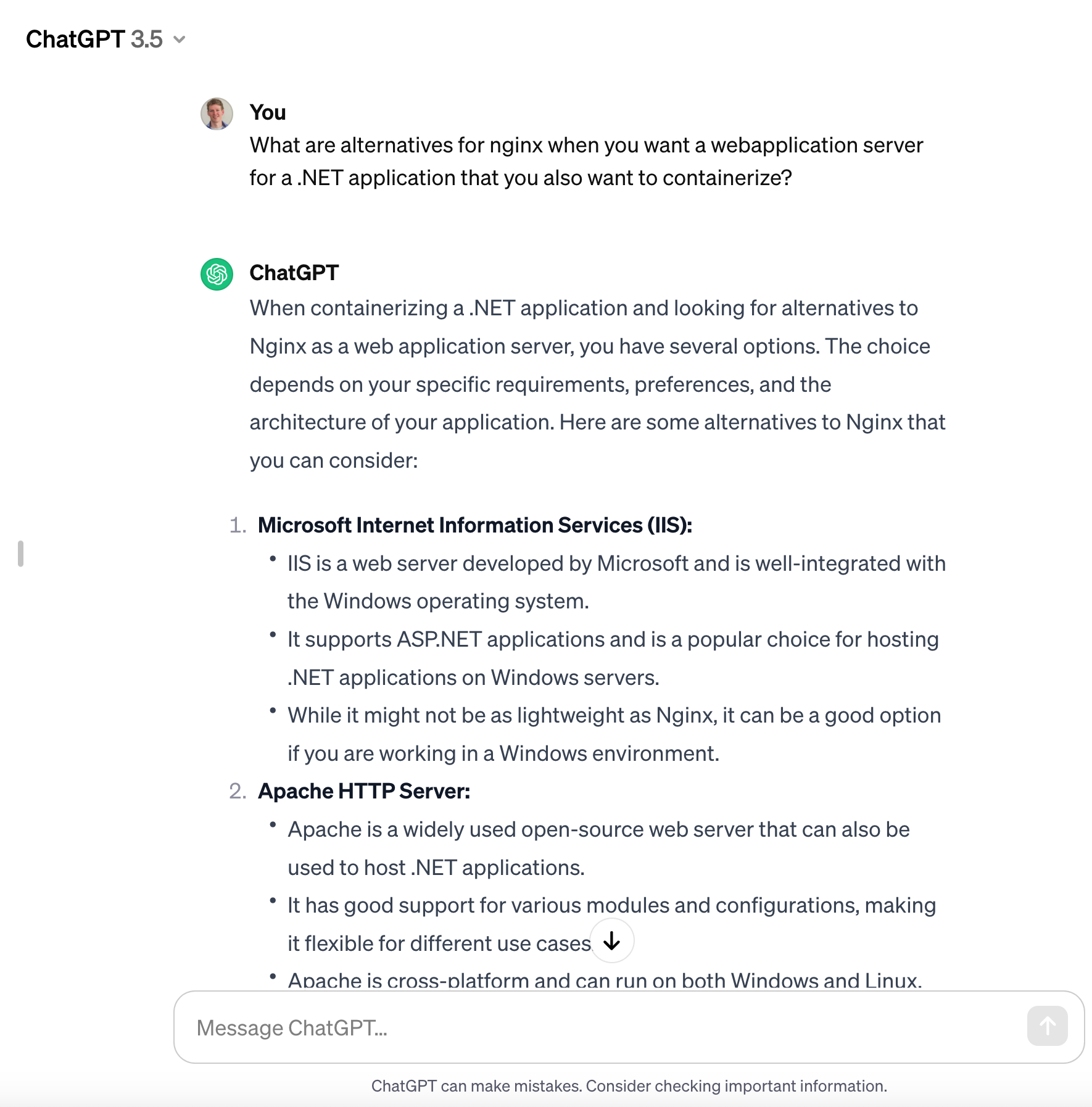 Nginx alternatives according to Chat GPT